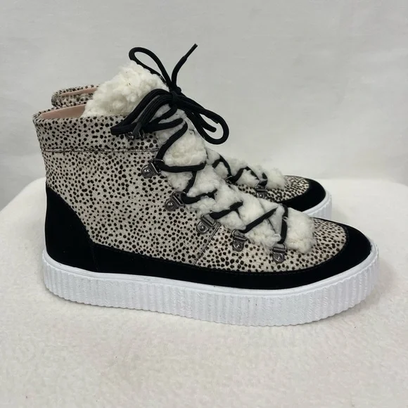 AQUA Womens Mini Pony Dots Beige Faux Fur Platform Hi Top Sneakers sz 8 NWT - Picture 7 of 11